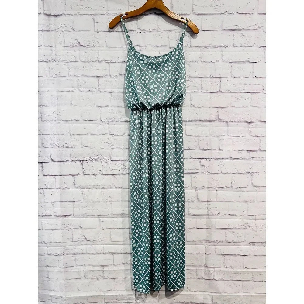 JON & ANNA Green Maxi dress, Printed spaghetti‎ straps sz L